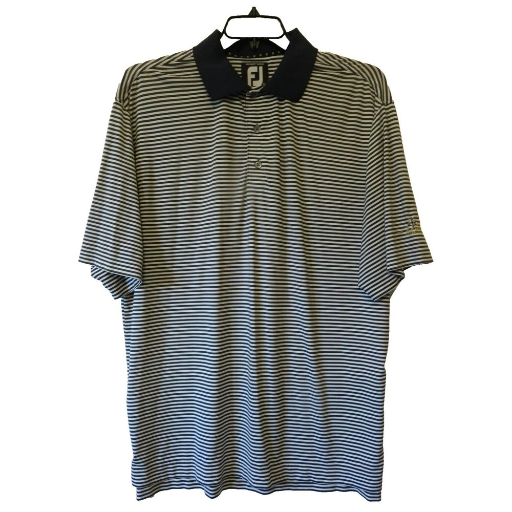 FootJoy Polo Shirt Men Sz L Blue White Prodry Lisle Performance Golf Logo Sleeve